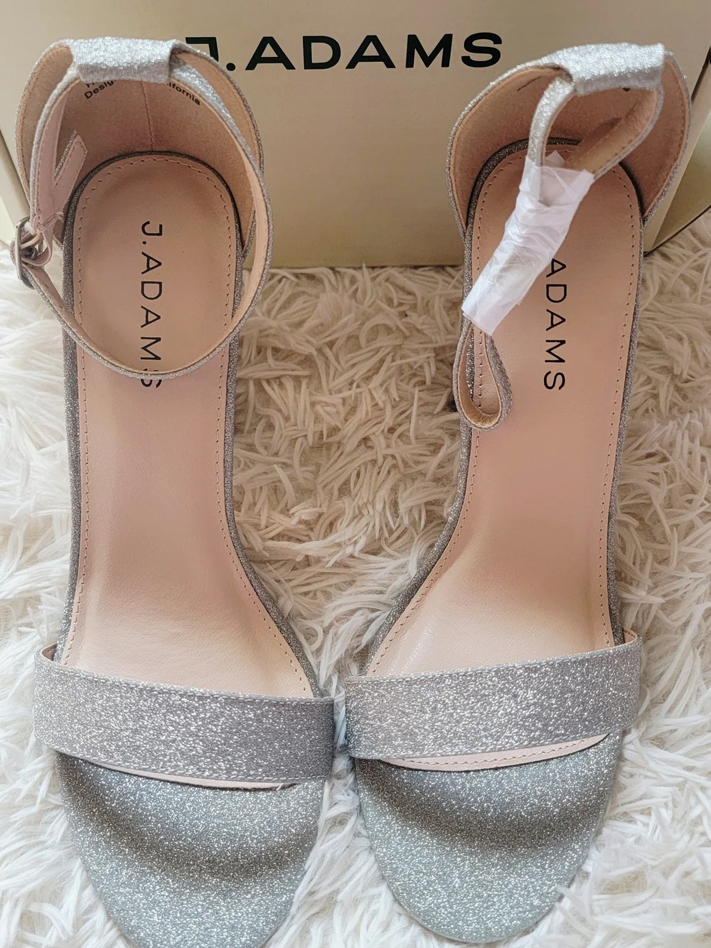 NWB J.Adams Silver Glitter Block Heel Sandals Sz 10